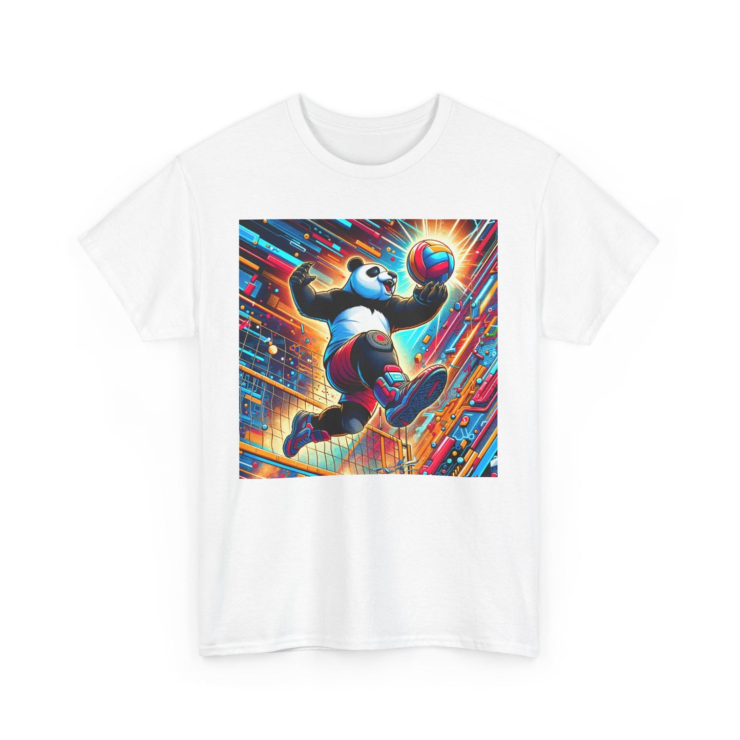 Dynamic Panda Graphic Tee, Unisex Heavy Cotton T-Shirt, Athletic Wear, Fun Gift for Kids, Sporty Casual Style, Playful Design