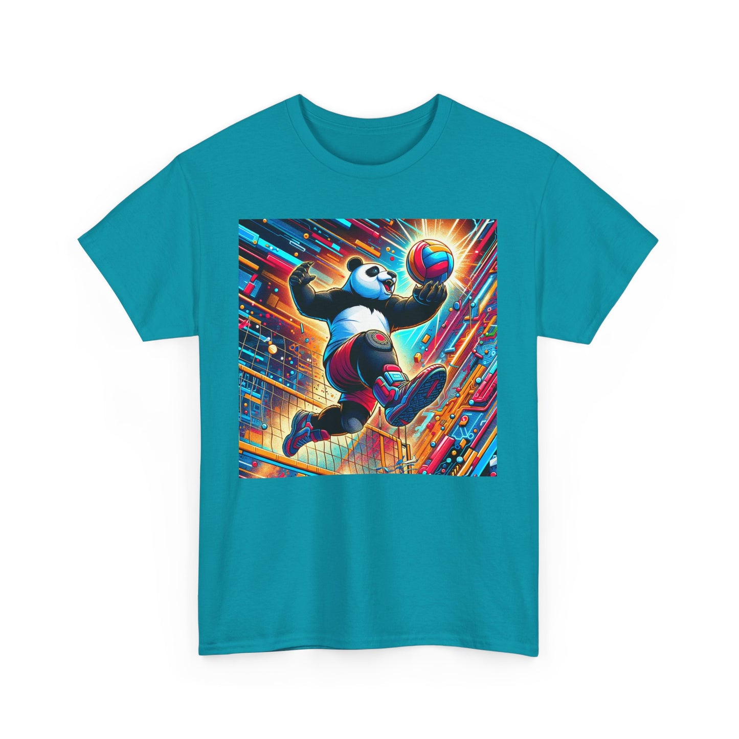 Dynamic Panda Graphic Tee, Unisex Heavy Cotton T-Shirt, Athletic Wear, Fun Gift for Kids, Sporty Casual Style, Playful Design