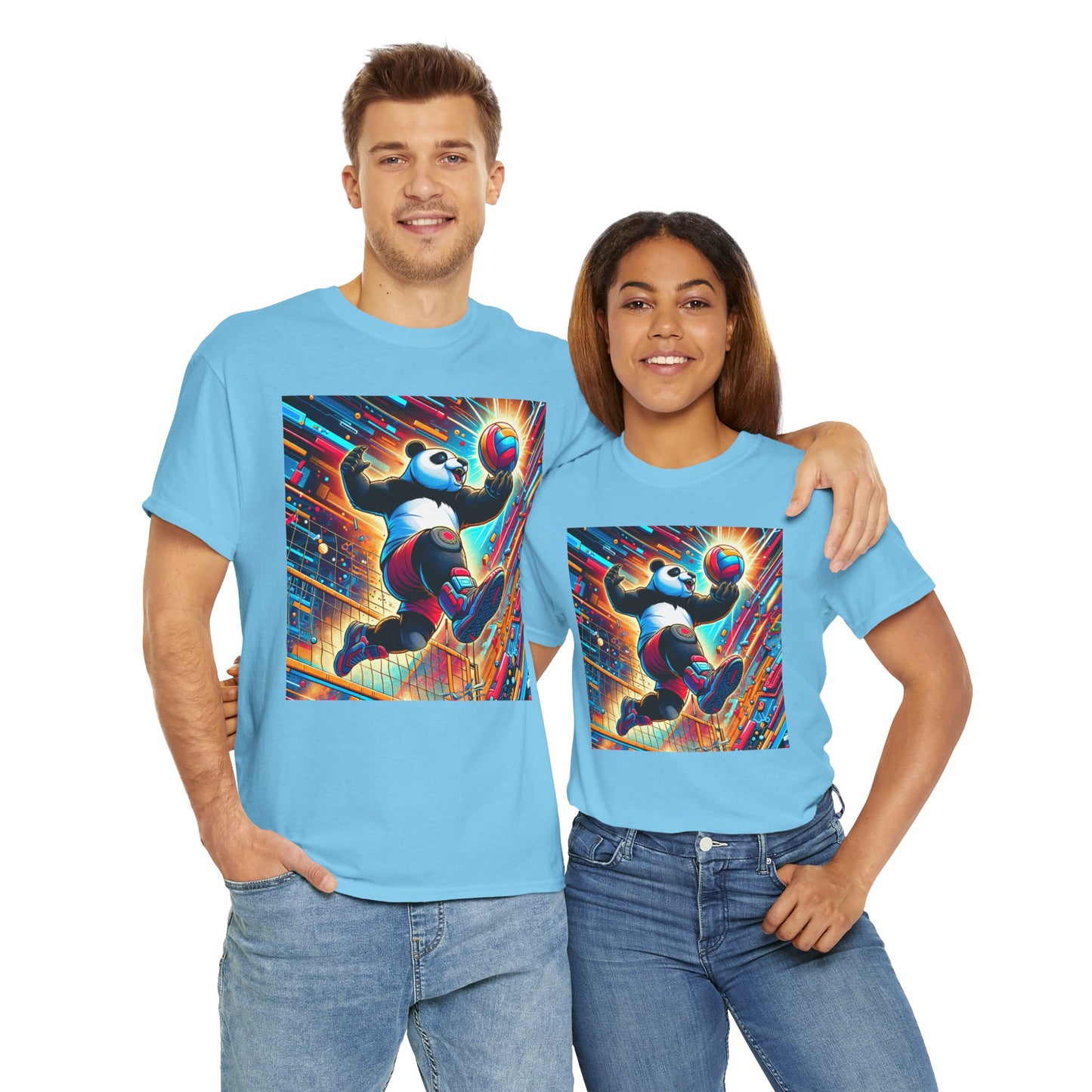 Dynamic Panda Graphic Tee, Unisex Heavy Cotton T-Shirt, Athletic Wear, Fun Gift for Kids, Sporty Casual Style, Playful Design